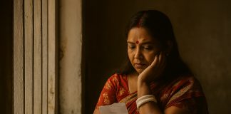 প্রেমের কথা আর কি বলব? শাঁখা-সিঁদুর পরা এক হিন্দু নারী জানালার পাশে বসে আছেন, মুখে চিন্তার ছাপ, পেছনে পুরনো দেয়াল